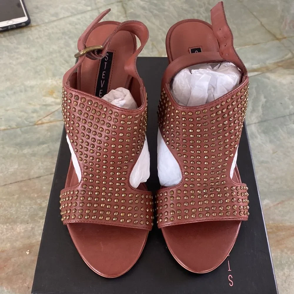 Steven by Steve Madden Carsenn Cognac Studded Leather Heels - Picture 1 of 15